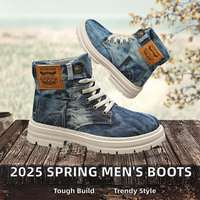Nouvelles bottes de travail montantes pour hommes, style britannique, printemps 2025, pour bottes Martin, fermeture à lacets, tige en denim, hiver automne