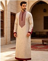 Thobe traditionnel pour homme à col montant, demi-fermeture à quatre boutons, manches longues, imprimé 3D, OEM/ODM, pour affaires, gentleman, soirée urbaine, vente en gros