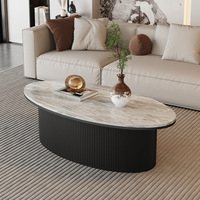 Table basse ovale de salon dessus en pierre frittée blanche et Table basse moderne en bois Tables basses