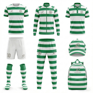 Nouvel ensemble d'entraînement de football classique rétro 2026 vert et blanc : maillot rayé, short, chaussettes et veste - Product Image 1