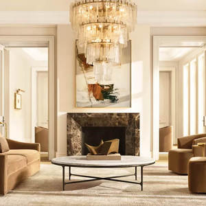 Grand lustre moderne de 47 pouces pour hall d'entrée, design américain de luxe, lustre à étages en verre transparent rond pour salon - Product Image 4