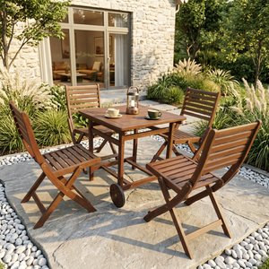 Ensemble LEO en bois massif de haute qualité, design contemporain, tailles personnalisables, pour restaurants, cafés, hôtels, jardins. - Product Image 6