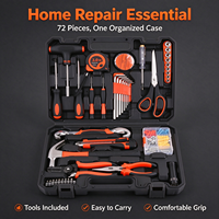 Ensemble d'outils à main en acier au carbone durable de 72 pièces avec marteau, tournevis, clé, pinces, douilles pour la réparation automobile, à domicile et en atelier