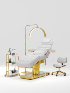 Moderne Elektrische Kosmetikliege mit Goldenem Sockel, Gestepptem Kunstleder und 3/4 Motoren, Spa-Behandlungsstuhl und Massageliege - Product Image 1