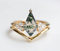 Nouvelle arrivée cerf-volant forme mousse Agate bijoux 925 en argent Sterling mode fête de mariage dame anneau ensemble