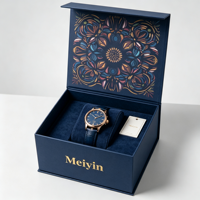 Boîte à fermeture magnétique bleu foncé personnalisée, boîte en papier rigide pour montre homme, boutons de manchette, emballage cadeau d'anniversaire