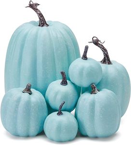 Lot de 7 décorations de citrouilles d'Halloween, modèles de citrouilles artificielles en mousse, décorations artisanales pour la récolte, décorations d'automne - Product Image 6