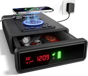 Sinh trắc học đồng hồ báo thức an toàn với không dây sạc vân tay truy cập Backlit bàn phím LED ánh sáng nhỏ gọn ngăn kéo - Product Image 1