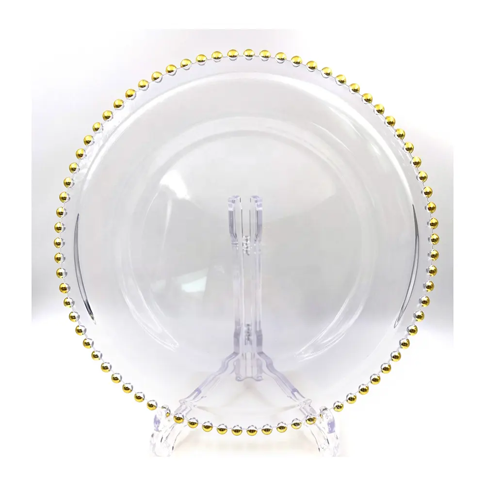 Redondo 12.6 "aros de cristal dourados para jantar, placas carregadoras de vidro para festa de casamento