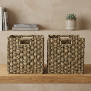 Lot de 2 paniers de rangement carrés modernes en jonc de mer tressé à la main, organisateurs pliables en forme de cube pour étagères, papier toilette et décoration intérieure - Product Image 4