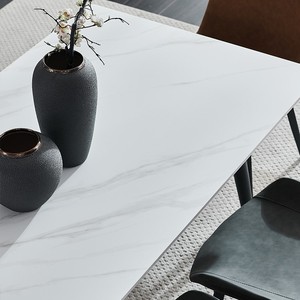 New Arrivals Rectangular Rock Slab Countertop Carbon Steel Black Sand Base Frame Modern Dining Table Designs - Product Image 5