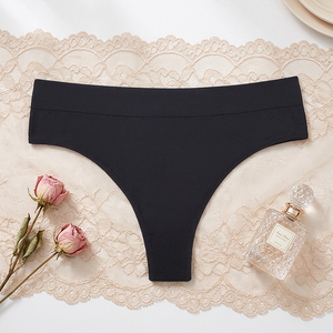 High Waist <b>Seamless</b> <b>Thong</b> for Women Ribbed Waistband Comfort Soft Stretch Panties Solid Plus Size Women Underwear Wholesale - Product Image 2