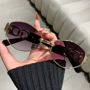 Oval <b>Sunglasses</b> Women Metal Frame UV400 PC Lens Black Retro Street Style Trendy Outings Cycling Driving Party - Product Image 1