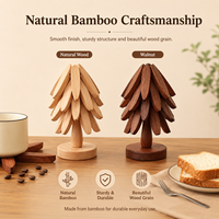 Sous-plat pliable moderne en bambou, résistant à la chaleur, protection de table, motif sapin de Noël, pour cuisine et salle à manger