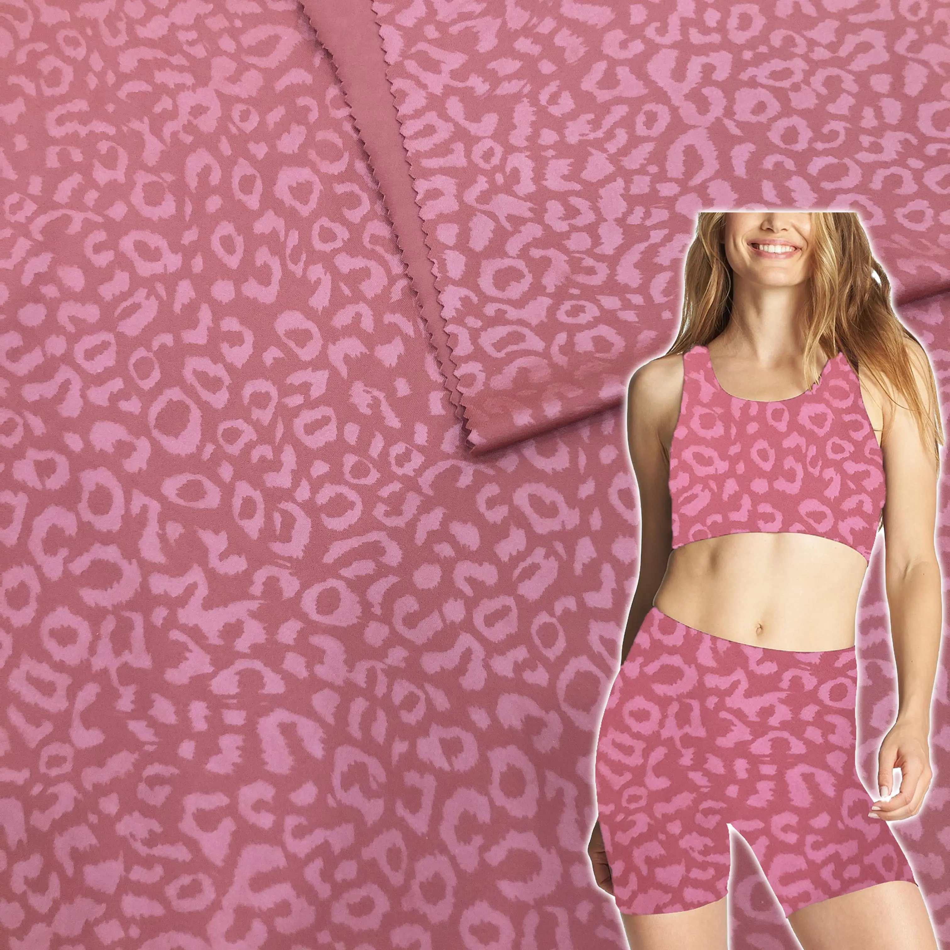 fashion spandex 27 emboss leopard pattern polyester 73 sweat pants fabric for fitness, sportswear