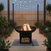 Perapian Kayu Bakar Baja Hitam Modern dengan Penyimpanan Kayu Bakar, Perapian Teras Luar Ruangan untuk Api Unggun di Halaman Belakang, Berkemah & Pertemuan di Taman