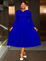 AM050710 Robe Décontractée et Formelle Mi-Longue Rouge Plissée, Taille Empire, Coupe Évasée, Manches Longues à Volants 3D, Élégante, Grande Taille, pour Femme, Collection Automne