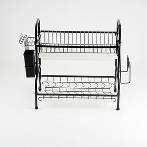 Porte-vaisselle en fil métallique Séchoir à vaisselle à deux couches avec porte-couteau et porte-fourchette - Product Image 3