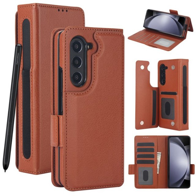 Solid Color Card Holder Phone Case for Samsung Galaxy Z Fold 3 4 5 6 Multifunctional Wallet Leather Phone Case With Pen Slot