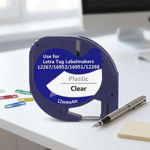 Etiqueta Adhesiva Boyeezon Compatible con Dymo <span class=keywords><strong>Letratag</strong></span>, 12 mm x 4 m, Impermeable, ABS/PET, Casete de Etiquetas 12267/16952/16951/12268 - Product Image 1