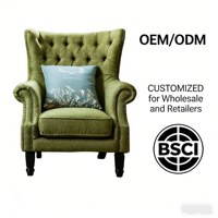 Fauteuil d'appoint vert capitonné à dossier haut, fauteuil classique à une place pour salon, certifié BSCI OEM/ODM