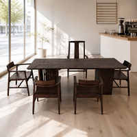 Ensemble de table à thé en noyer noir avec chaise à dossier haut et chaises d'appoint, style moderne minimaliste, fournisseur en gros