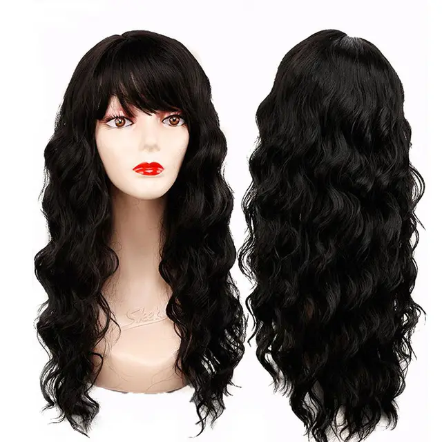 Good Quality Long Fluffy Curly Wavy Hair Wigs for Women Ombre Wig with Bangs Natural Black Blonde Brown Cosplay Party Wig