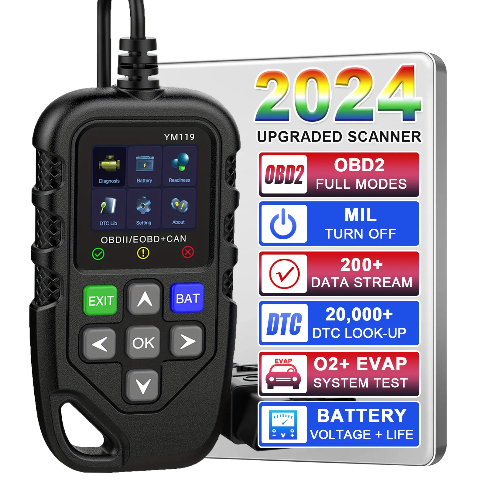 أداة تشخيص تلقائية OBD II YM119 قارئ رموز OBDII/EOBD ماسح للسيارات 12 فولت يساعد في تشخيص السيارات