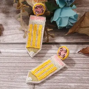 Creative Statement Jewelry Colorful Seed Beaded Pencil Shape Student Teacher School Dangle Earrings For Women Girls