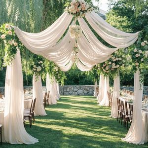 YOPIN-548 Cortinas de Chifón Transparentes con <span class=keywords><strong>Velo</strong></span> de Perlas Romántico y Chic de Estilo Europeo en 18 Colores para Bodas al Aire Libre y Arcos de Ceremonia - Product Image 1