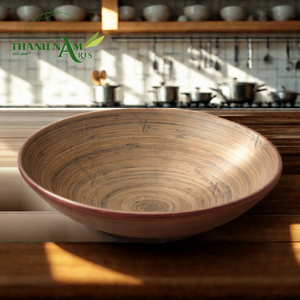 Producto recién llegado plato de bambú redondo rústico de alta calidad utensilios de cocina hechos a mano únicos de Vietnam - Product Image 4