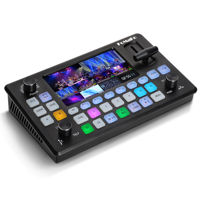 FoMaKo Mini 4ch with 5 FHD LCD Quad HDMI Video Switcher Kc601 Pro for UVC Multi Network Camera Streaming Local Video Recording