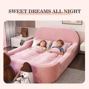 Lit enfant château de princesse avec barrière de sécurité, lit double rose pour chambre de fille - Product Image 1