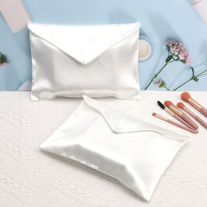 Custom Logo Printed <b>White</b> Double Satin <b>Envelope</b> Flap Jewelry Pouch With Button Soft Silk Hair Handbag Lingerie Storage Dust Bag - Product Image 1