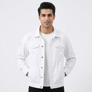 Vêtement d'extérieur unisexe en gros pour l'automne, col montant enduit, denim japonais premium déchiré, 100% coton, veste à capuche vintage pour - Product Image 1