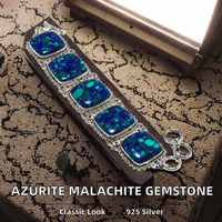 Bracelet en argent .925 fait main avec pierres précieuses azurite et malachite, bijoux ethniques vintage pour enfants, idéal pour un cadeau de mariage ou de fête
