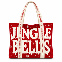 Sac fourre-tout en toile grand format JC BASIC rouge avec impression de lettres de Noël, durable, grande capacité, réutilisable, cadeau d'entreprise, saisonnier, vente au détail, OEM ODM