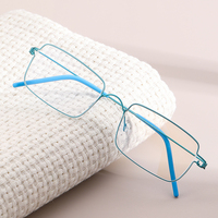 Monturas de Gafas Cuadradas de Acero Inoxidable Color Azul Menta, con Protección Anti-luz Azul, Modernas, Elegantes y Lindas, con Estuche