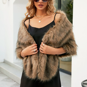 Women's Winter <strong>Bolero</strong> Wedding Cape Faux <strong>Fur</strong> Short Loose Poncho Style Knitted Bridal Shawl Coat <strong>Jacket</strong> Stock Plain Dyed - Product Image 2