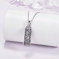 Bijoux de crémation S925 Sterling Silver Oxydé Zircon Fleur Cylindrique Urne Pendentif Collier