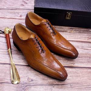 Chaussures habillées de luxe en cuir véritable à bout pointu pour hommes avec lacets - Marron - Automne - Pour mariage, soirée, bureau - Chaussures Oxford - Product Image 4