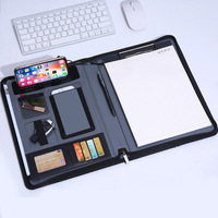 Carpeta con cremallera A4 con logotipo personalizado, carpeta de administrador de unidad flash USB de cuero PU para oficina de negocios