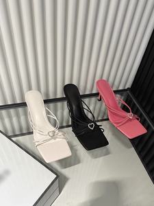 QuiteS, nueva cinta de verano, zapatillas decorativas de tacón alto con diamantes de imitación, zapatillas de cabeza cuadrada, <span class=keywords><strong>Sandalias</strong></span> de tacón ajustadas - Product Image 4