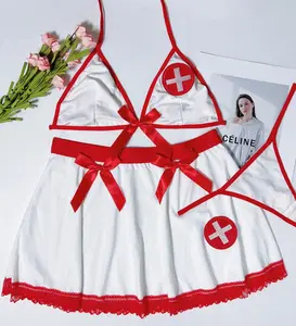 Wholesale Nurse Uniform 3 Pieces Bowknot Party Cosplay Decor Ladies Erotic Lingerie Set