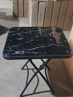 Table ronde pliante moderne en verre trempé avec cadre en métal noir pour jardins extérieurs, plages, restaurants, patios et hôtels