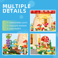 Ensemble de blocs de construction maison champignon fantastique 1296 pièces avec lumières LED, décoration romantique DIY, jouet créatif, cadeau pour enfants et adultes