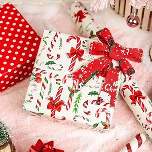 Papel de Regalo Navideño con Lazo Bonito, Bastón de Caramelo, Acebo Navideño, Reversible, con Puntos, para Fiestas Navideñas y Año Nuevo - Product Image 2