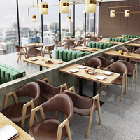 Ensemble de meubles de restaurant au design moderne, table à manger en bois colorée personnalisée avec 4 chaises pour les cafés