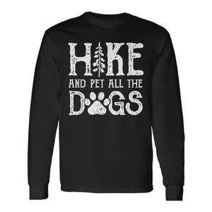 Retro Outdoor Lover Hiking Pine Tree Long Sleeve <b>T</b>-<b>Shirt</b> All <b>Dogs</b> Pet and Hike Promotional <b>T</b>-<b>Shirts</b> - Product Image 1
