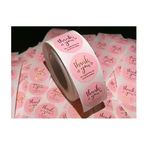 Water poor colore rosa grazie etichette adesive in vinile logo personalizzato per biglietti di auguri